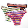 Lady Underpants Breathable Contrast Color Stripe Print Ribbing Textures Lady Underwear