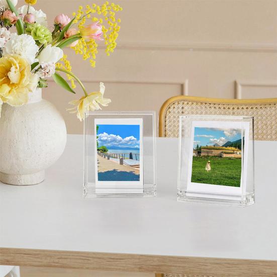 Прозрачная фоторамка, двусторонняя видимая пылезащитная основа с пазами, прочная настольная 3-дюймовая рамка для мгновенного отображения фотографий с камеры