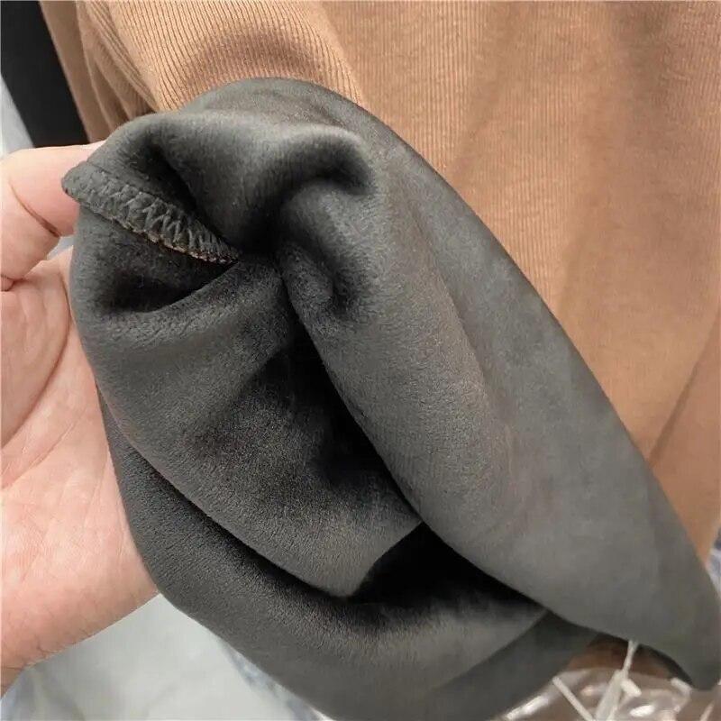 Теплый трикотаж, плюшевая утолщенная водолазка, базовая рубашка, женский пуловер, тонкий топ с длинными рукавами, простой повседневный новый модный осенне-зимний вариант