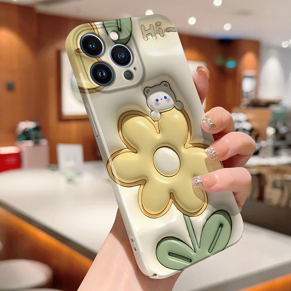 Для iPhone 16 Samsung S23 A23 A52 A33 A73 A53 Huawei Honor Xiaomi Redmi OPPO Vivo Узор кролика и подсолнуха Полная защита камеры Жесткий чехол для телефона