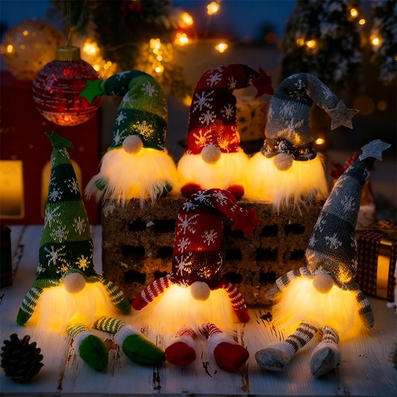 Christmas Faceless Doll Gnome Ornaments Led Light Plush Knitting Xmas Atmosphere Festival Decoration Home Rooms Ornaments Gifts