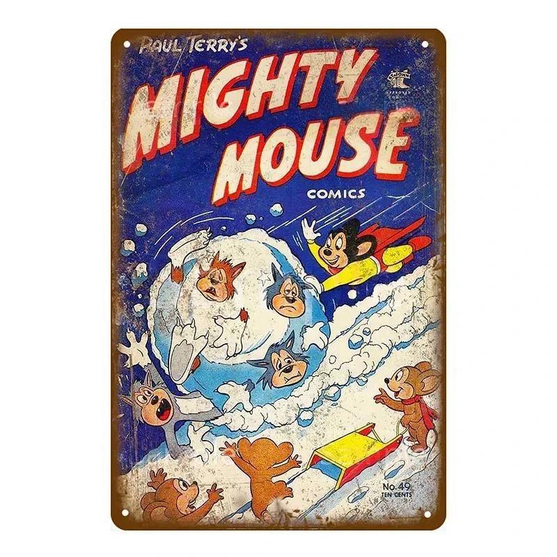 Винтажные металлические знаки с изображением мыши из комиксов, вывески, плакаты, пабы, металлические таблички, ретро-детские комнаты, домашняя спальня, гостиная, настенное искусство, декор