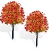 2 Pack Fall Artificial Mums Topiary Ball Tree with Ground Spike Boxwood 25" UV Resistant Fake Greenery Shrub Faux Violet Plant Fall Decorations