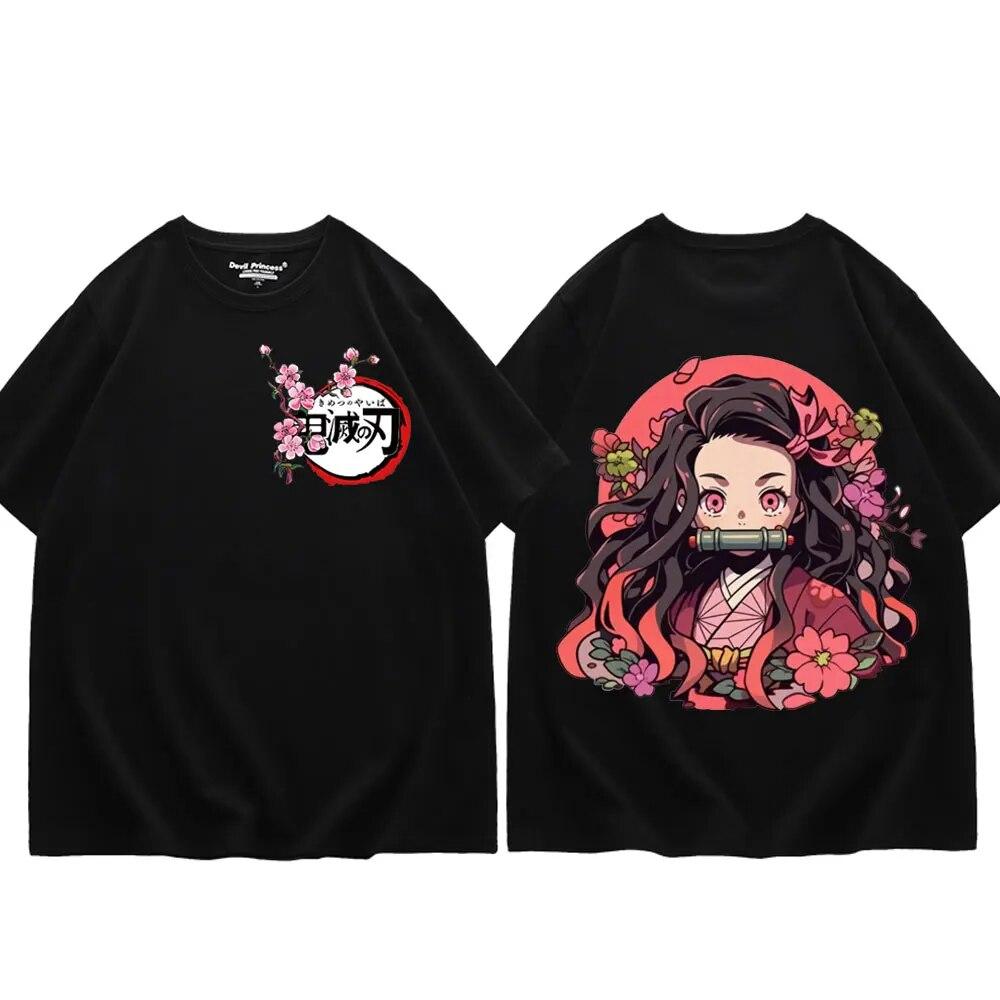 Japan Anime Demon Slayer Kamado Nezuko Print T Shirt Unisex Women Fashion Trend Short Sleeve T Shirts Kawaii Cute Oversized T-shirt