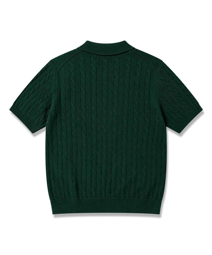 ORIGINALDAY Cotton Cable Short Sleeve Collared Knit Green