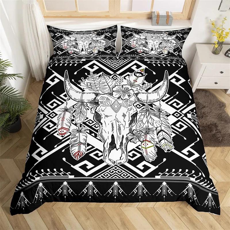 Пододеяльник с черепом быка King Western Cowboy Постельное белье Farmhouse Hat Shoes Покрывало из микрофибры Cactua Desert Покрывало из микрофибры