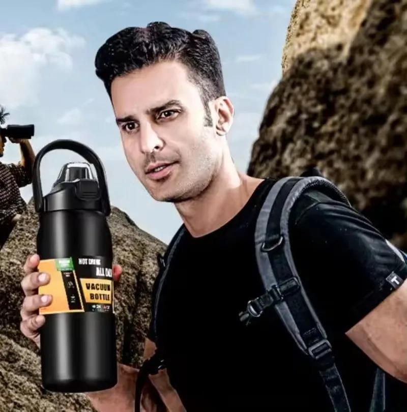 8001500ML Термос для улицы Удобная Термокружка-стакан из нержавеющей стали 304 Вакуумная колба Холодная Спортивная Бутылка для воды с трубочкой