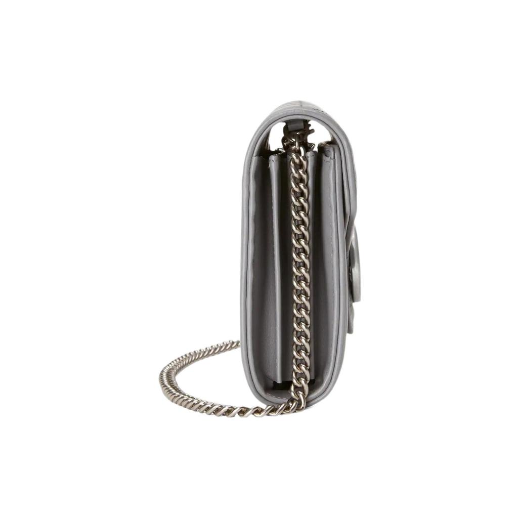 Gucci GG Marmont Grey Quilted Leather Chain Wallet WOC With Silver Hardware For Women Daily Use