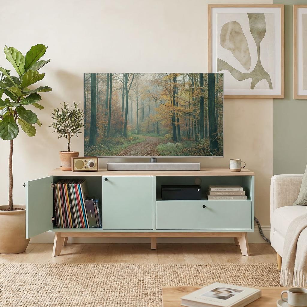 TV Stand Cabinet for Television up to 36 Inch, Modern TV Unit with 2 Doors, Entertainment Center with Adjustable Shelf