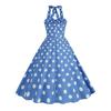 Женское винтажное платье 50-х годов в стиле ретро, ​​трапециевидной формы, без рукавов, с точечным принтом, контрастного цвета, эластичный бюст, повод для шеи, высокая узкая талия, открытая спина, длина до колена