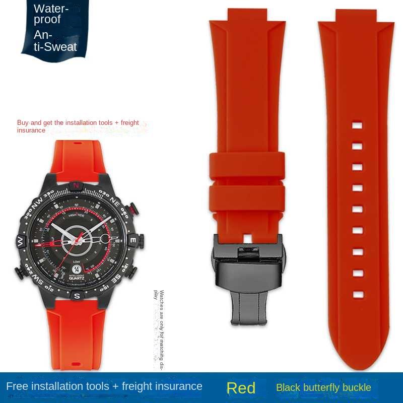 Выпуклый ремешок для часов Силиконовый браслет для timex T2N738 T2N739 T2N720 T2N721 T49706 Ремешок для часов с бабочкой Резиновый ремешок 24X16 мм