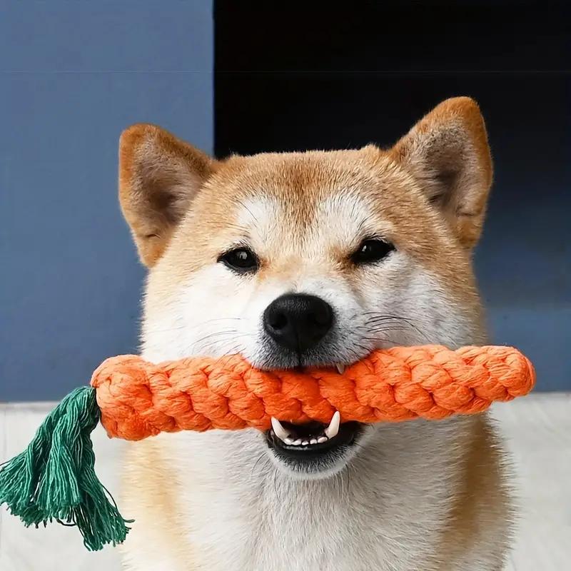 Dog Toy Carrot Knot Rope Ball, Cotton Rope Dumbbell for Puppy, Teeth Cleaning, Durable Bite Resistant Pet Supplies