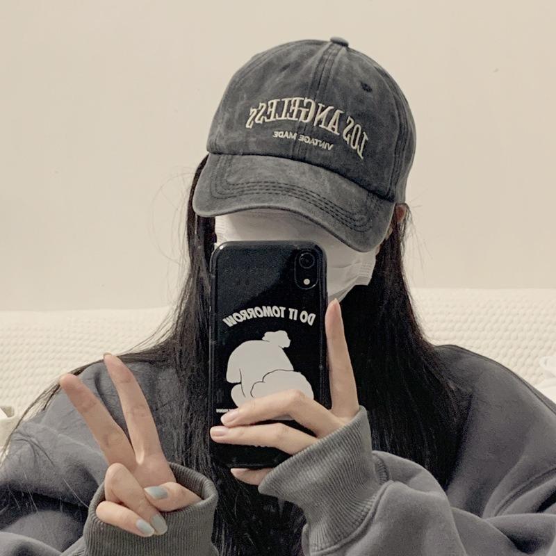 Ретро серая бейсболка женская летняя выстиранная большой окружности головы модная осенне-зимняя, подчеркивающая лицо, маленькая кепка с козырьком