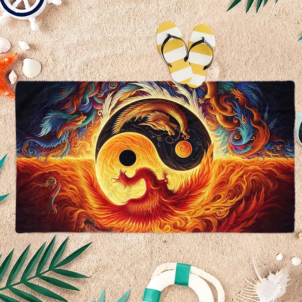 1pc Traditional Chinese-style Tai Chi Beach Towel Quick-drying Towel Suitable for Seaside Pool Camping Yoga For Family Friend