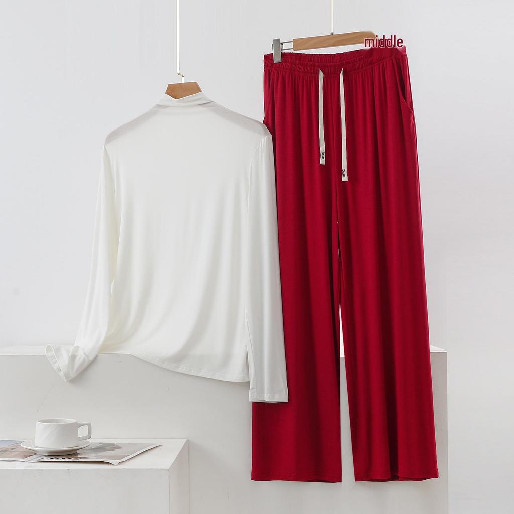 Женский пижамный комплект с высоким воротником и длинным рукавом с защитой плеч - Мягкий, гладкий, больших размеров, летняя одежда для сна