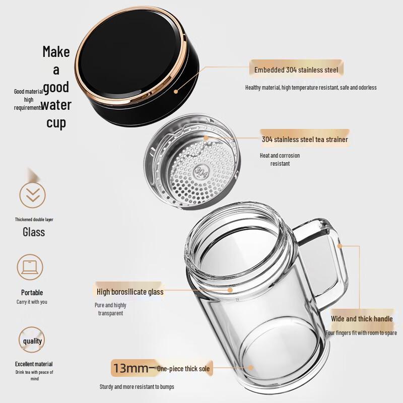 Mingguang Double-Layer Glass Tea Cup with Infuser