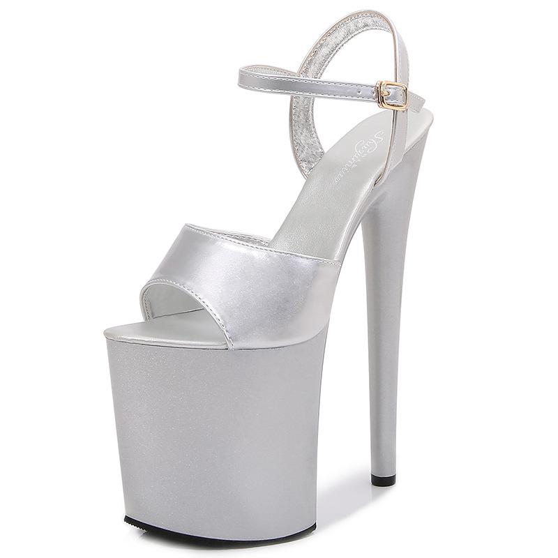 Fashion Sandals Patent Leather 20cm Platform  Stiletto Heels Sexy Sandals Women Pole Dancing Shoes Nightclub Sandals Plus Size 34-45