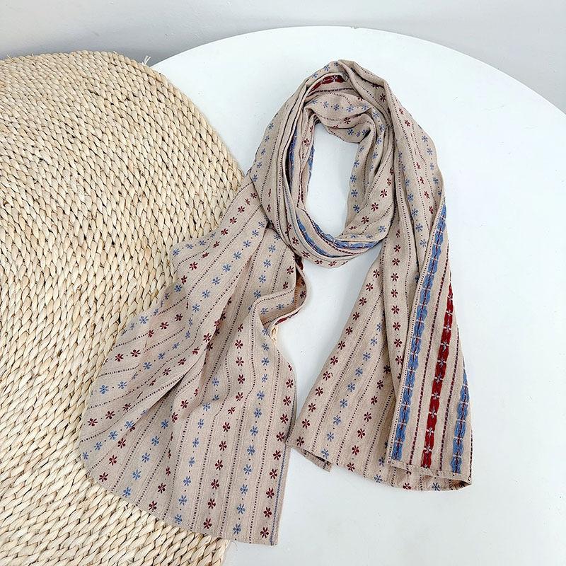 35x160cm Vintage Cotton Retro Jacquard Scarf New Floral Scarf Women Double-sides Breathable Travel Shawl Warm Neck Scarves