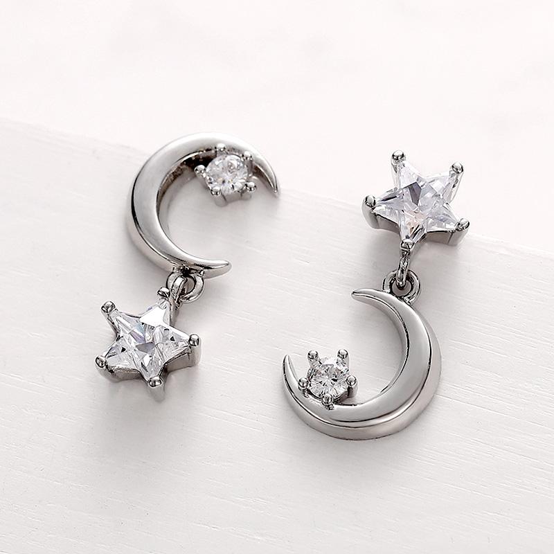 Новые модные несимметричные серьги с луной и звездами, романтические свадебные висячие серьги, универсальные массивные ювелирные изделия, Прямая доставка