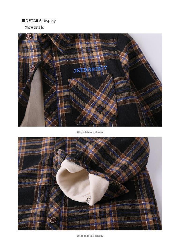 Boys' Fleece-Lined Long-Sleeve Winter Shirt 2025: Fashionable Japanese and Korean Style for Children