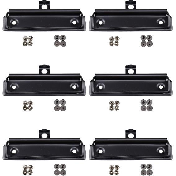 6 Pack Black Metal Clipboard Clips, 4.72" (12cm) Mountable Stainless Steel Clipboard Hardware with Rubber Grip and Hanging Hole for Document File