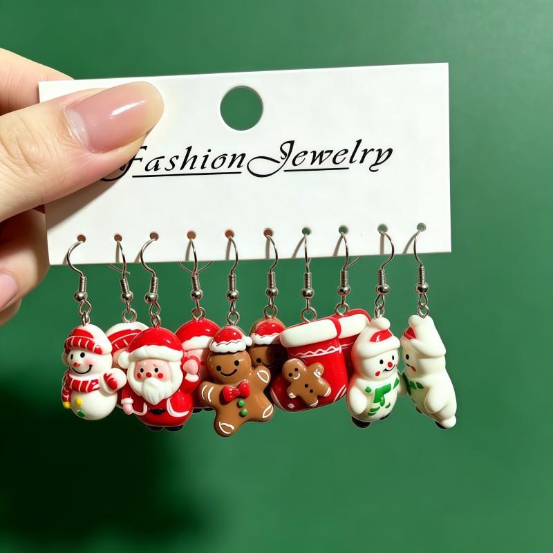 Cartoon Christmas Earrings Women Men - Santa Snowman Reindeer Holiday Party Jewelry Accessories