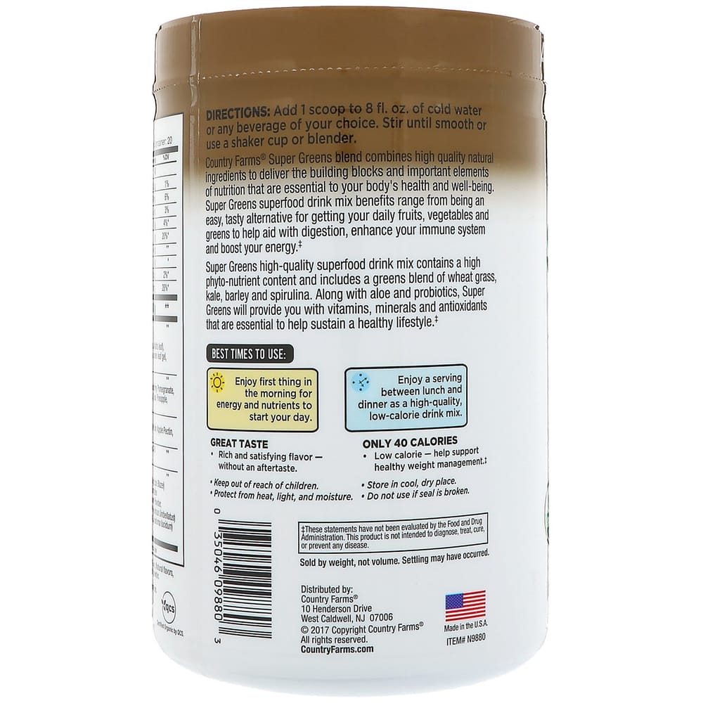 Country Farms Super Greens Щелочная формула, Шоколад, 300 г (10,6 унций)