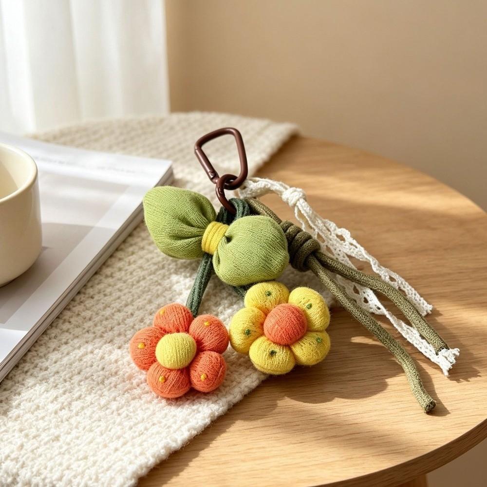 Plush Flower Keychain Fabric Key Pendant Country Style Botanical Keyring Gift for Women