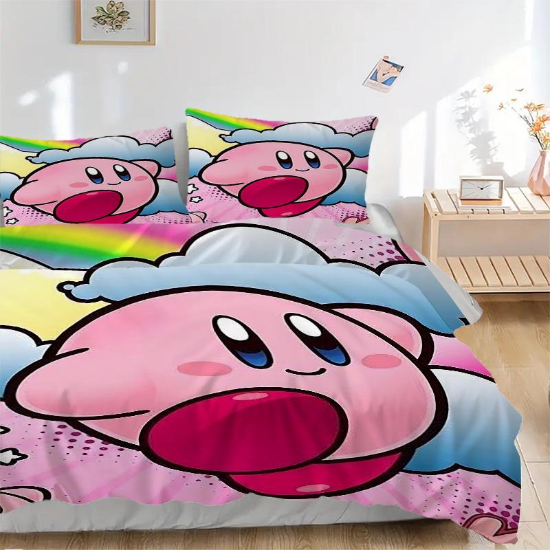 Kawaii Kirby Rainbow Adventure Print 3Pcs Bedding Setduvet Cover With 2 Bedropillowcase Home Birthday Gift