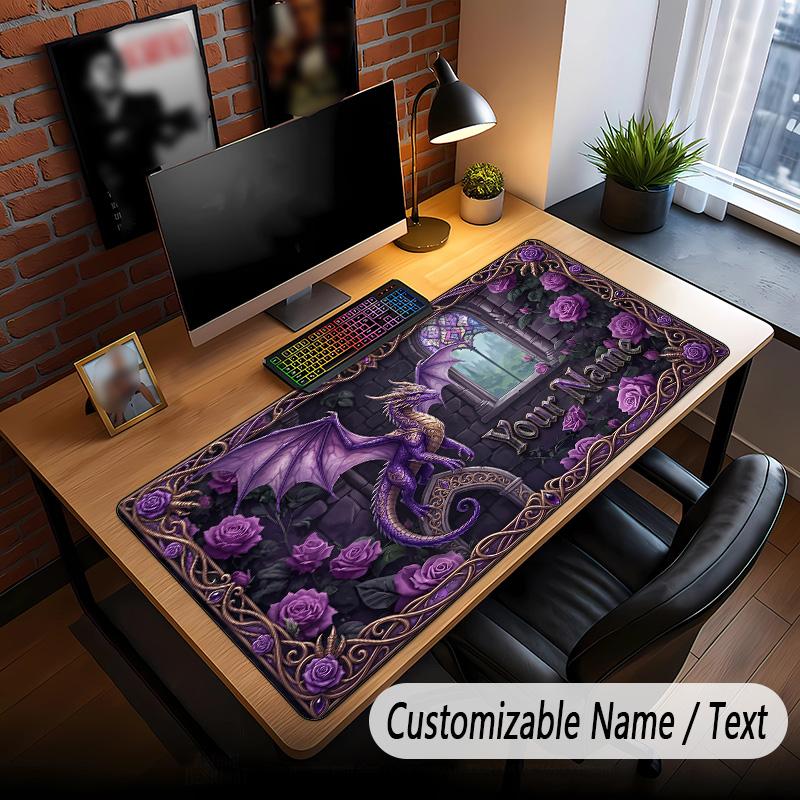 Rose Floral Theme Custom Mouse Pad Personalized With Name Text Customized Desk Mat For Office Home Decor