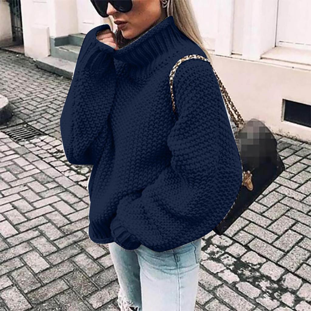 Women's Casual Oversize Chunky Knit Pullove Long Sleeve Elegant High-Neck  Vintage Chunky  Winter Pullove Sweater