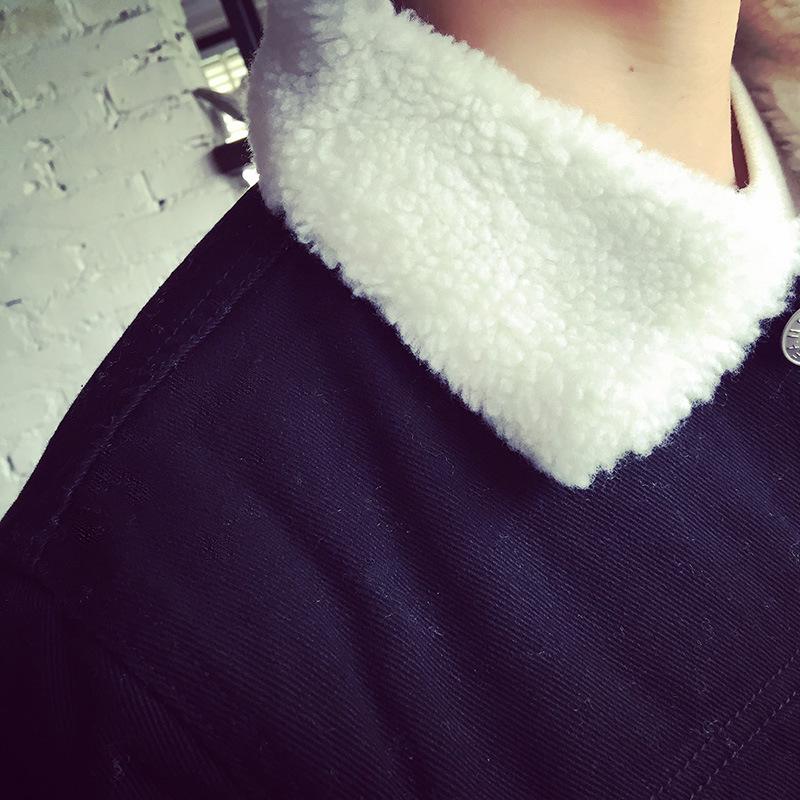 Японская ретро-бархатная джинсовая куртка с подкладкой из овечьей шерсти — зимний тренд для студентов и пар