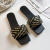 Slippers Women's Fashion Wear 2025 New Summer Internet Celebrity Weaving Flat Bottom One Word Drag Seaside Vacation Beach