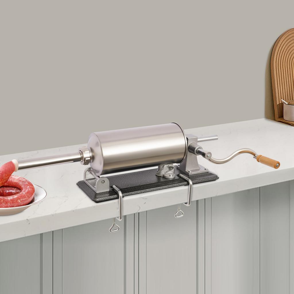 Машина для набивки колбас 4 л - Горизонтальный ручной мясонаполнитель, Колбасный шприц из нержавеющей стали с 8 наполнительными трубками (1,6-2,9 см)