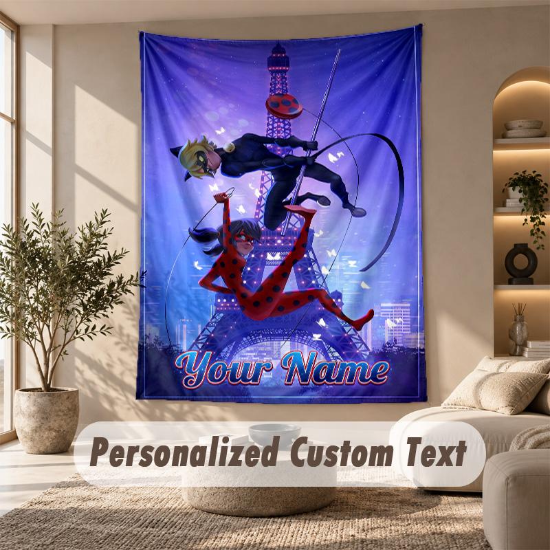Miraculous Ladybug Tapestry, Personalized Custom Text, Wall Hanging Tapestry For Living Room Home Wall Decor