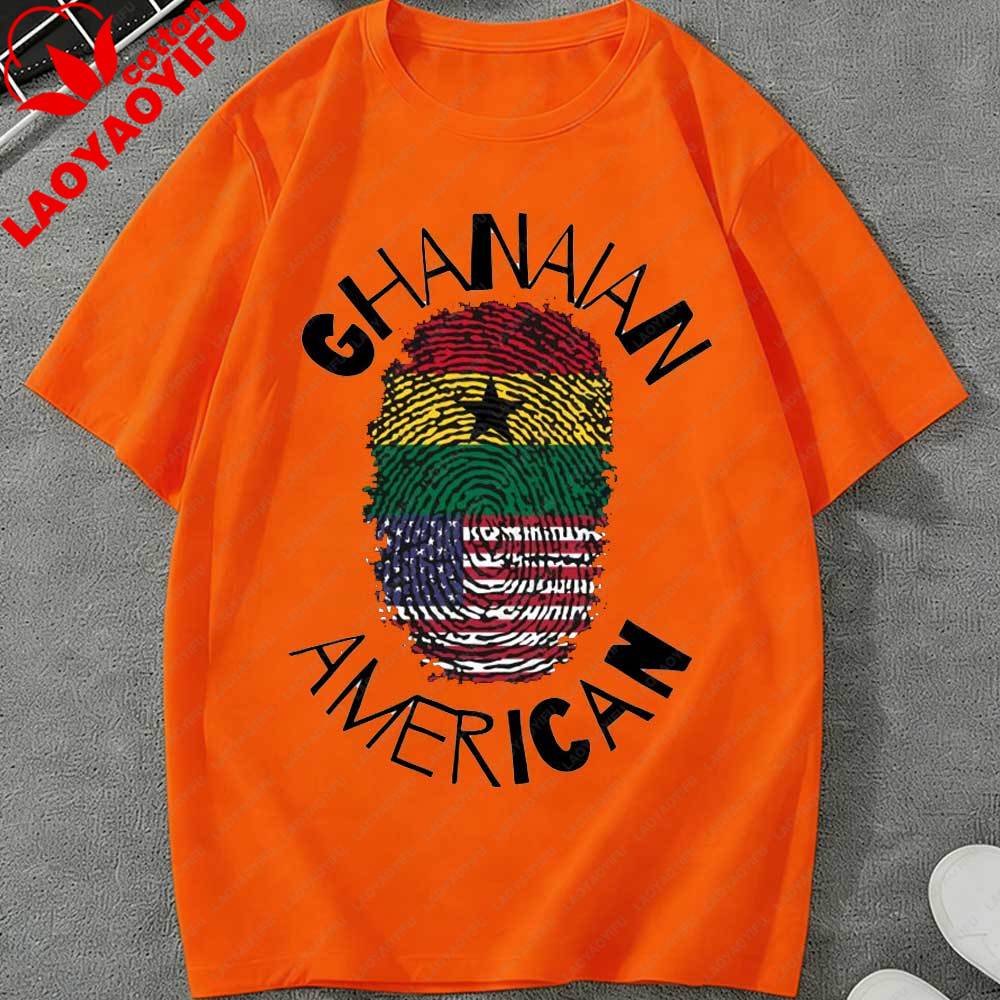 Juneteenth Ghanaian American Fingerprint Graphic TShirt Unisex Women USA Ghana Flag Heritage Pride Cotton Tops for Juneteenth Gift