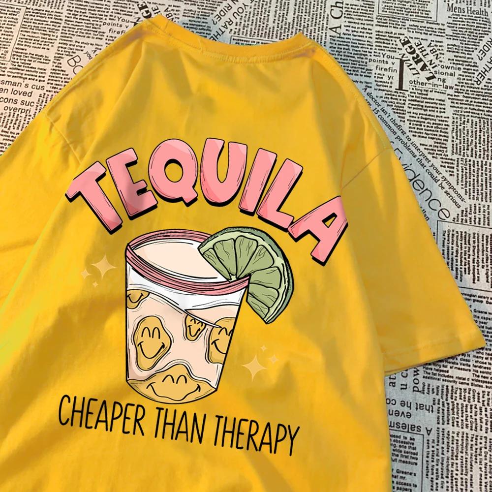 Tequila Cheaper Than Therapy Мужские топы Простота Свободная уличная одежда Творчество Футболки с круглым вырезом Футболка с круглым вырезом для женщин