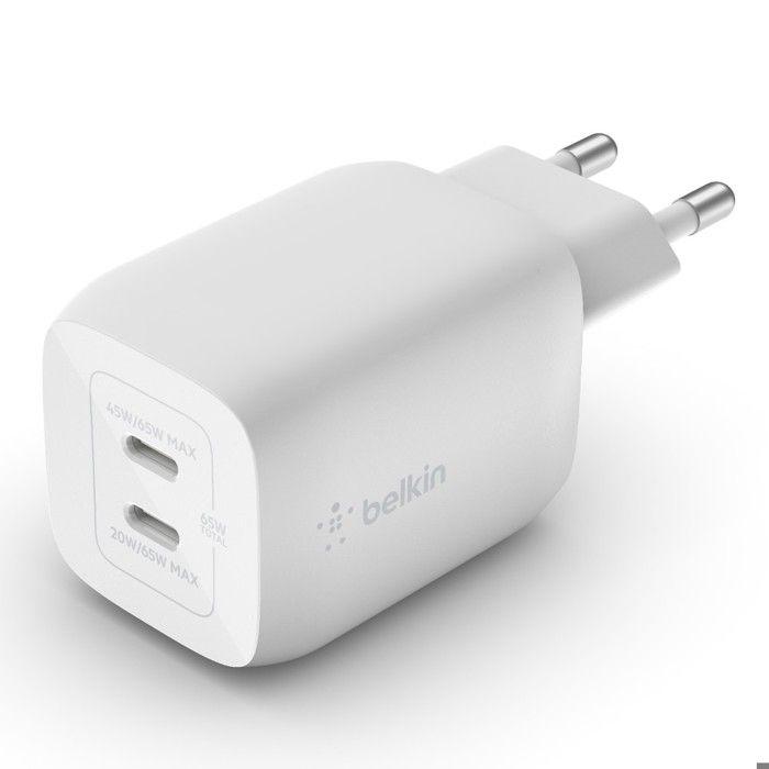 Chargeur - Belkin - 65W - 2 Ports USB-C - Power Delivery - Blanc