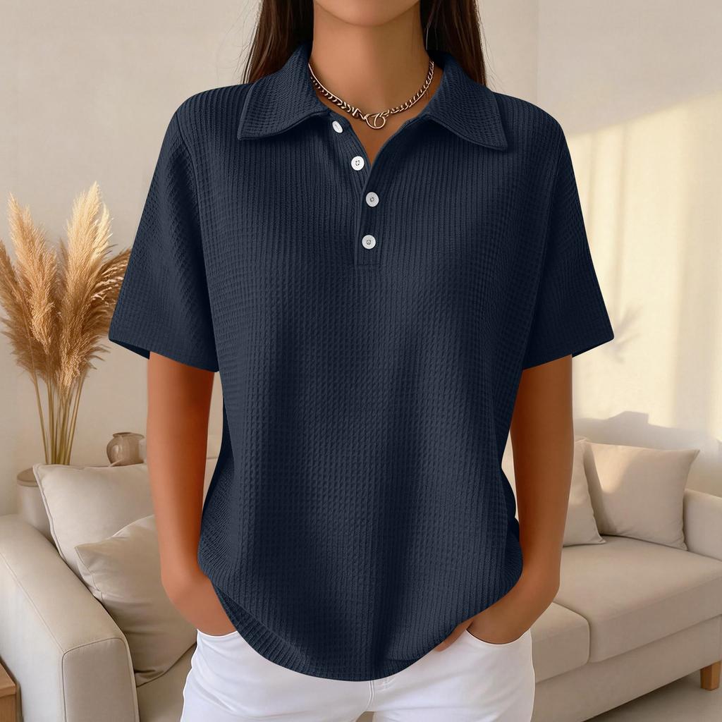 Женская мода Повседневная рубашка с лацканами и короткими рукавами, цветная, женские топы