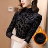 New Lace Turtleneck Bottoming Shirt with Fleece Inner Spring, Autumn and Winter Long-sleeved Top