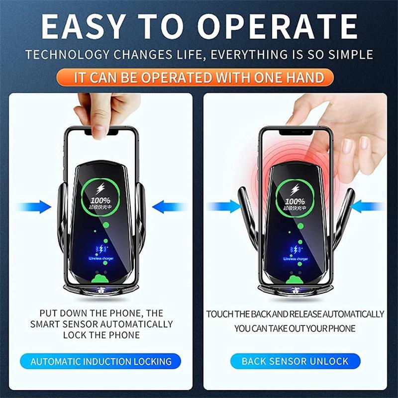 Автомобильное беспроводное зарядное устройство Smart Sensor 15 Вт с быстрой зарядкой, автоматическим зажимом, держателем для iPhone и всех Android с поддержкой Qi