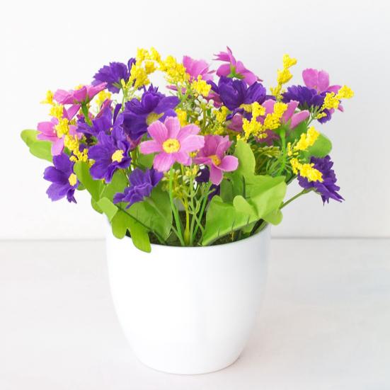 Имитация бонсай астры офисный декор для рабочего стола пластиковый красочный свежий искусственный цветок в горшке для вечеринок