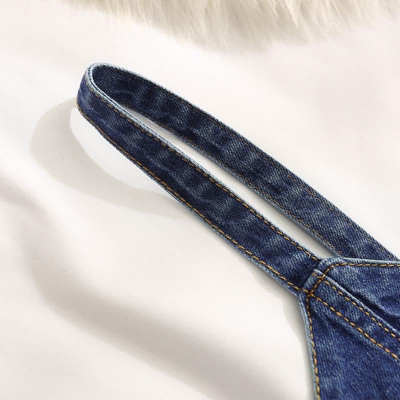 Женская джинсовая майка: Стильная летняя верхняя одежда с уникальными бретелями, облегающим кроем и укороченным дизайном