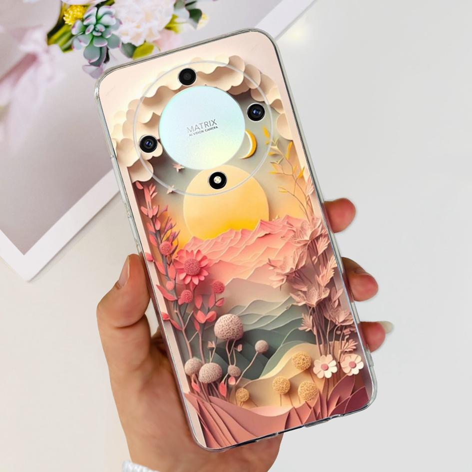 Чехол для Honor X9b 5G ALI-NX1 Популярный Цветок Мягкий Прозрачный Силиконовый TPU Чехол для Honor X9a RMO-NX1 HonorX9 ANY-NX1 Ударопрочный Funda
