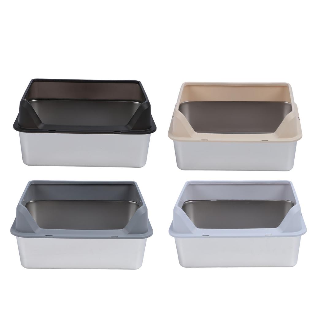 Туалет для кошек из нержавеющей стали с верхним входом, защитой от брызг, большим высоким бортиком и совком