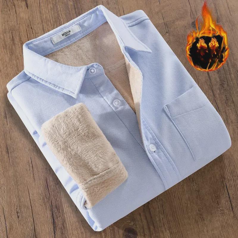 Men's Warm Long-Sleeve Velvet Shirt for Autumn and Winter (Style 9307)