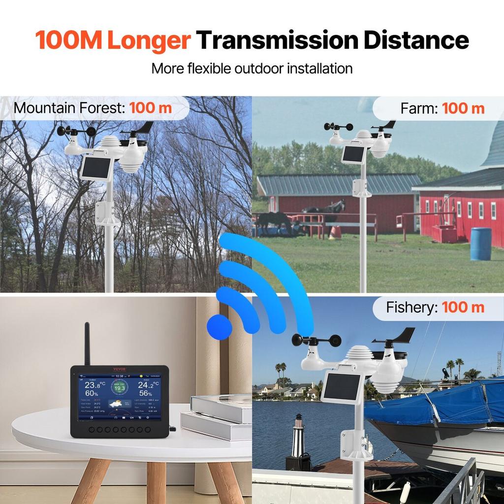 7-in-1 Wi-Fi Weather Station 7 in TFT Display Wireless Outdoor Sensor