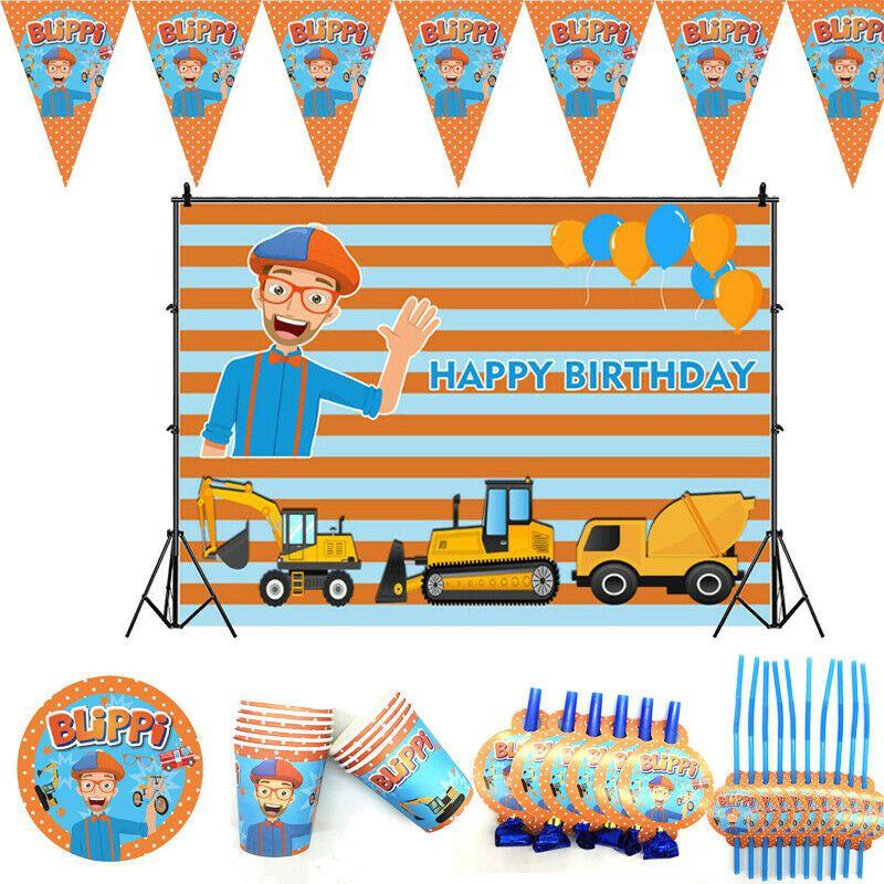 Blippi Birthday Party Supplies Paper Cups Plates Banner Straw Kids Balloon Decor