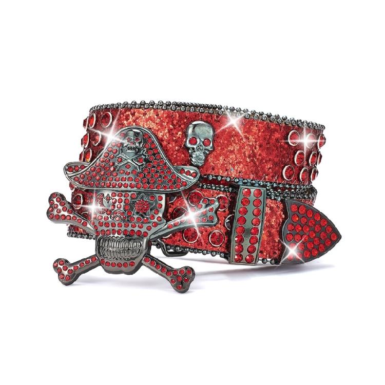 Rhinestones Studded Pirate Buckle Belt for Adult Teens Street Waistband for Pants Shimmering Waiststrap Waist Ornament