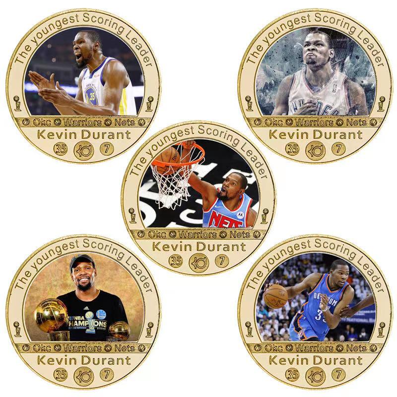 Коллекция commemorative монеты и значка-медали NBA Durant с золотым покрытием